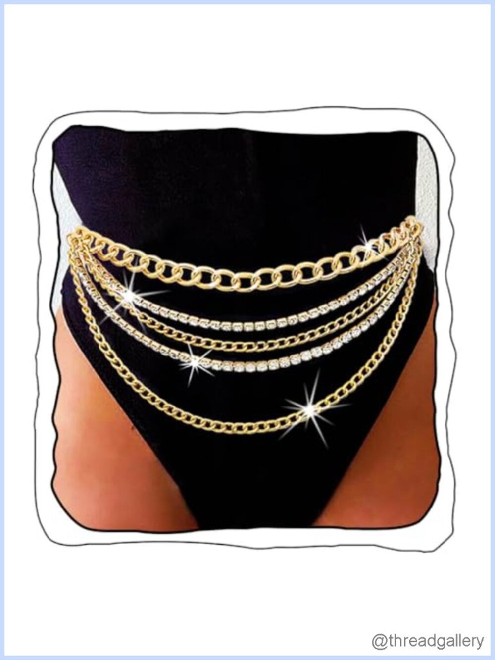 Rhinestone Waist Chain Body Jewelry Layered Belly Chain for Women